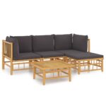 5-Piece Garden Lounge Set with Dark Grey Cushions Bamboo