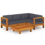 5-Piece Garden Lounge Set with Dark Grey Cushions Acacia Wood