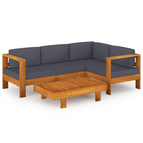 5-Piece Garden Lounge Set with Dark Grey Cushions Acacia Wood