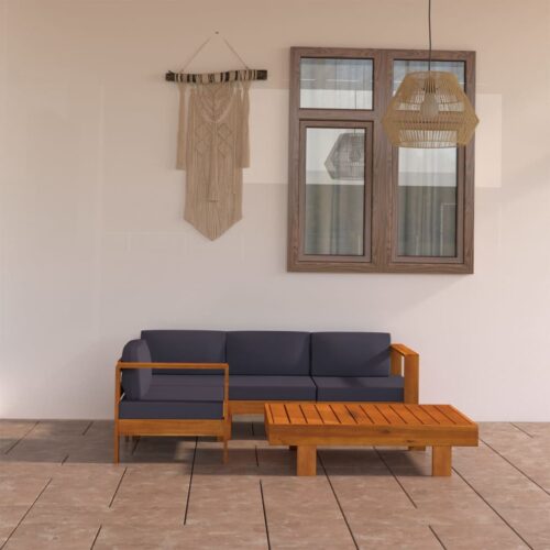 5-Piece Garden Lounge Set with Dark Grey Cushions Acacia Wood - Image 2