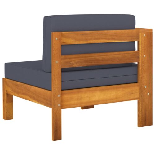 5-Piece Garden Lounge Set with Dark Grey Cushions Acacia Wood - Image 4