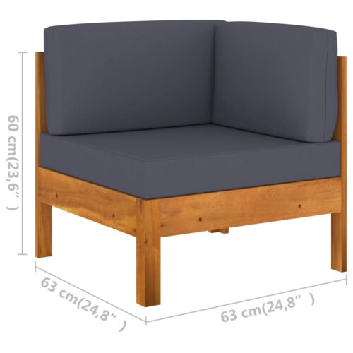 5-Piece Garden Lounge Set with Dark Grey Cushions Acacia Wood - Image 10