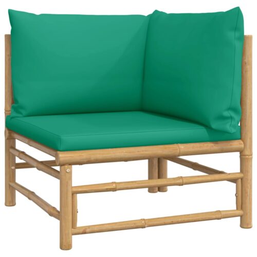 5-Piece Garden Lounge Set with Green Cushions Bamboo - Image 4