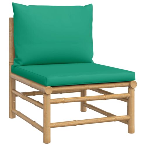 5-Piece Garden Lounge Set with Green Cushions Bamboo - Image 5