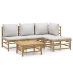 5-Piece Garden Lounge Set with Light Grey Cushions Bamboo