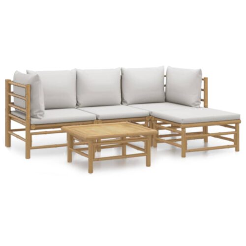 5-Piece Garden Lounge Set with Light Grey Cushions Bamboo
