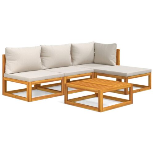 5-Piece Garden Lounge Set with Light Grey Cushions Wood Timber Outdoor Patio Furniture