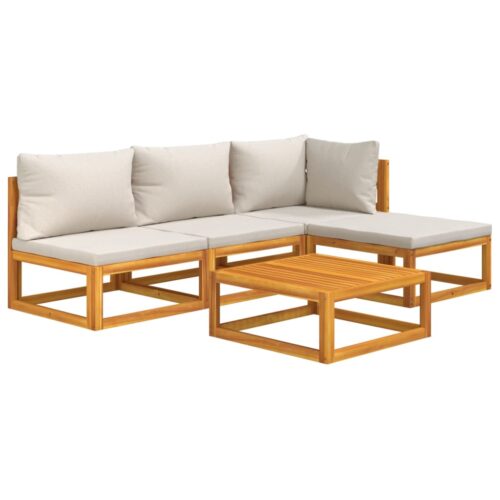 5-Piece Garden Lounge Set with Light Grey Cushions Wood Timber Outdoor Patio Furniture - Image 3