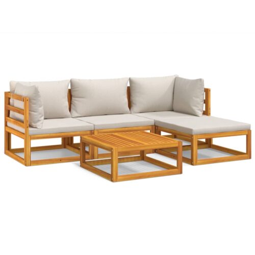 5-Piece Garden Lounge Set with Light Grey Cushions Wood Timber Outdoor Patio Furniture