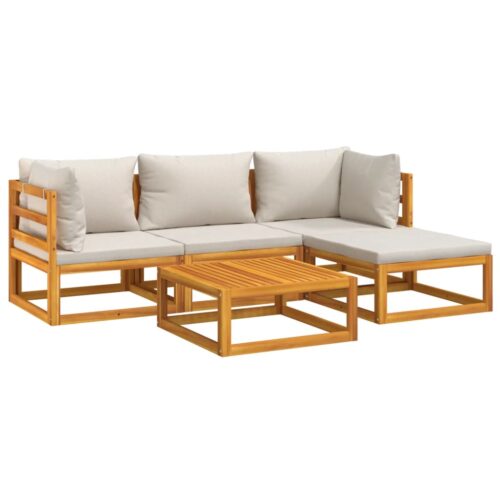 5-Piece Garden Lounge Set with Light Grey Cushions Wood Timber Outdoor Patio Furniture - Image 3