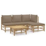 5-Piece Garden Lounge Set with Taupe Cushions Bamboo