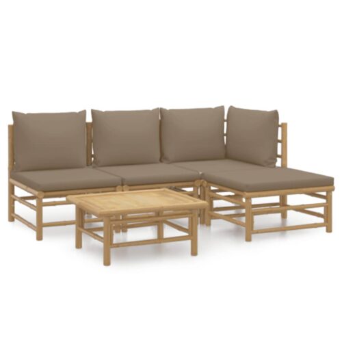 5-Piece Garden Lounge Set with Taupe Cushions Bamboo