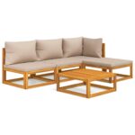 5-Piece Garden Lounge Set with Taupe Cushions Wood Timber Outdoor Patio Furniture