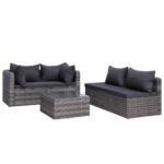 5-Piece Garden Sofa Set with Cushions & Pillows Poly Rattan Wicker Outdoor Patio Furniture Grey