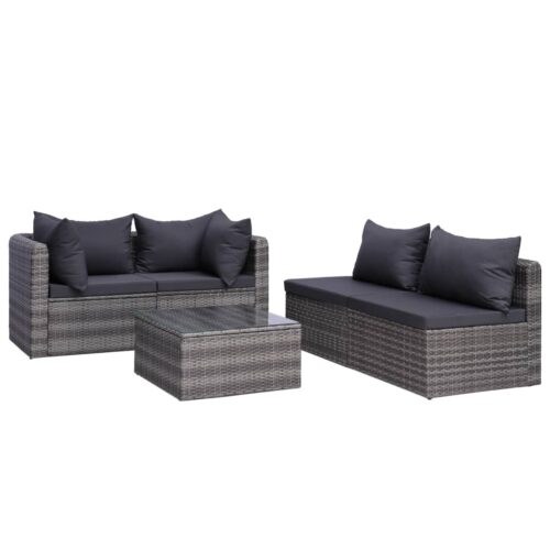 5-Piece Garden Sofa Set with Cushions & Pillows Poly Rattan Wicker Outdoor Patio Furniture Grey