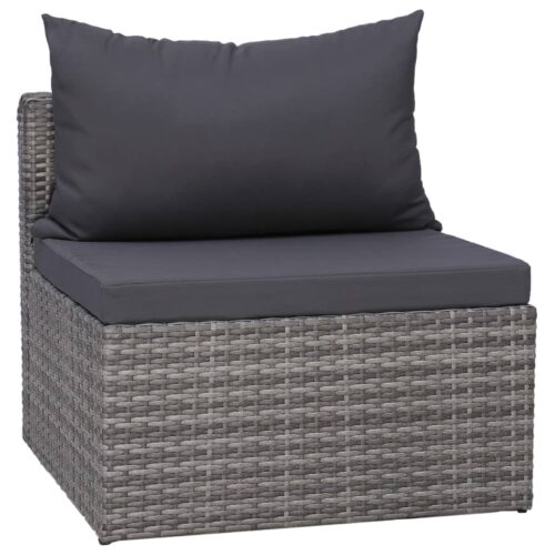 5-Piece Garden Sofa Set with Cushions & Pillows Poly Rattan Wicker Outdoor Patio Furniture Grey - Image 7