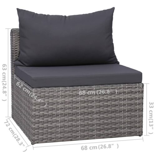 5-Piece Garden Sofa Set with Cushions & Pillows Poly Rattan Wicker Outdoor Patio Furniture Grey - Image 10