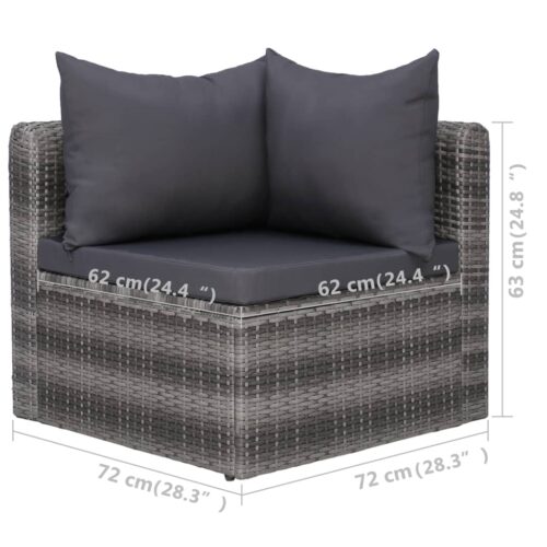 5-Piece Garden Sofa Set with Cushions & Pillows Poly Rattan Wicker Outdoor Patio Furniture Grey - Image 11