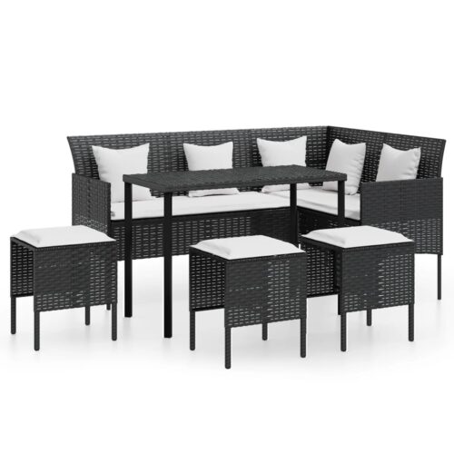 5-Piece L-shaped Couch Sofa Set with Cushions Poly Rattan Wicker Outdoor Patio Furniture Black