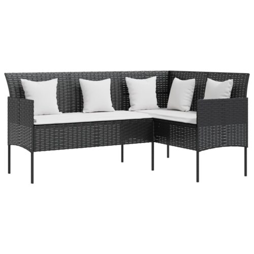 5-Piece L-shaped Couch Sofa Set with Cushions Poly Rattan Wicker Outdoor Patio Furniture Black - Image 3