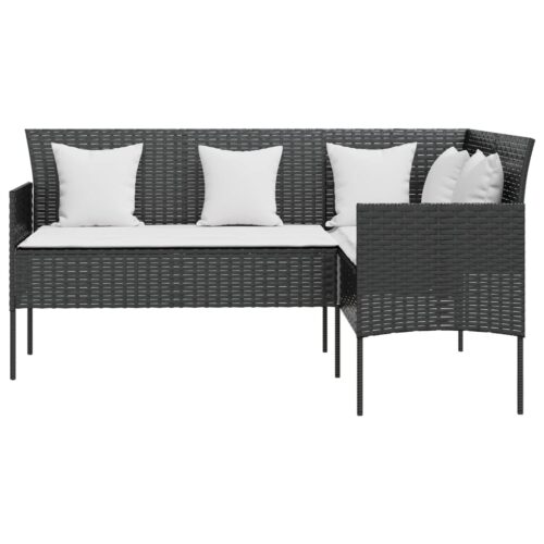 5-Piece L-shaped Couch Sofa Set with Cushions Poly Rattan Wicker Outdoor Patio Furniture Black - Image 4