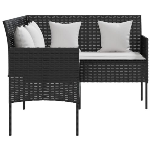5-Piece L-shaped Couch Sofa Set with Cushions Poly Rattan Wicker Outdoor Patio Furniture Black - Image 5
