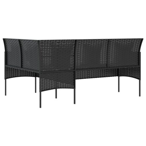 5-Piece L-shaped Couch Sofa Set with Cushions Poly Rattan Wicker Outdoor Patio Furniture Black - Image 6