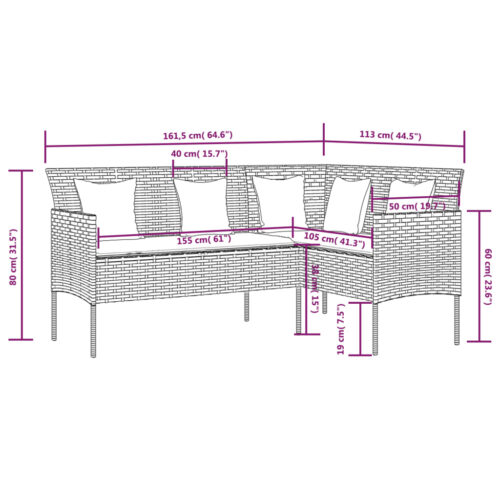 5-Piece L-shaped Couch Sofa Set with Cushions Poly Rattan Wicker Outdoor Patio Furniture Black - Image 11