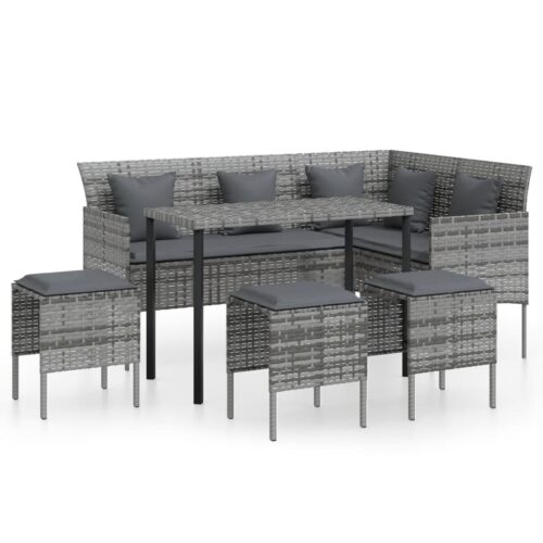 5-Piece L-shaped Couch Sofa Set with Cushions Poly Rattan Wicker Outdoor Patio Furniture Grey
