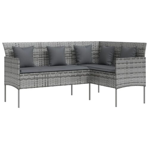 5-Piece L-shaped Couch Sofa Set with Cushions Poly Rattan Wicker Outdoor Patio Furniture Grey - Image 3