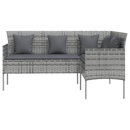 5-Piece L-shaped Couch Sofa Set with Cushions Poly Rattan Wicker Outdoor Patio Furniture Grey - Image 4