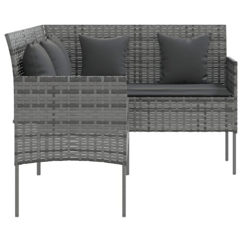 5-Piece L-shaped Couch Sofa Set with Cushions Poly Rattan Wicker Outdoor Patio Furniture Grey - Image 5