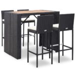 5-Piece Outdoor Bar Set Poly Rattan Wicker Outdoor Patio Furniture Acacia Wood Black