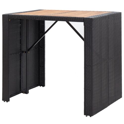 5-Piece Outdoor Bar Set Poly Rattan Wicker Outdoor Patio Furniture Acacia Wood Black - Image 6