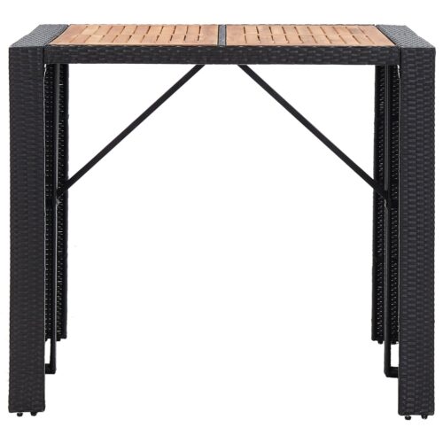 5-Piece Outdoor Bar Set Poly Rattan Wicker Outdoor Patio Furniture Acacia Wood Black - Image 7