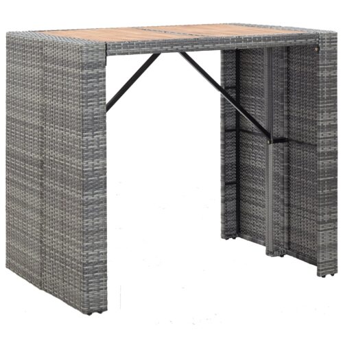 5-Piece Outdoor Bar Set Poly Rattan Wicker Outdoor Patio Furniture Acacia Wood Grey - Image 4