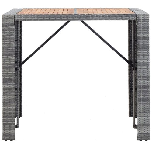 5-Piece Outdoor Bar Set Poly Rattan Wicker Outdoor Patio Furniture Acacia Wood Grey - Image 5