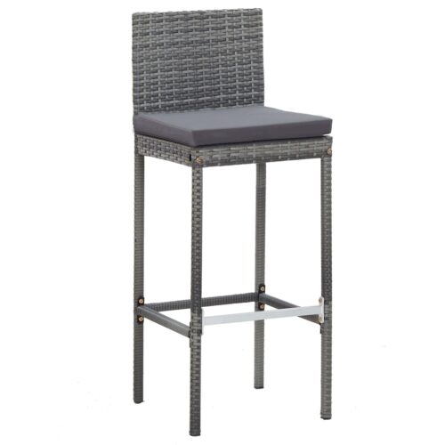 5-Piece Outdoor Bar Set Poly Rattan Wicker Outdoor Patio Furniture Acacia Wood Grey - Image 7
