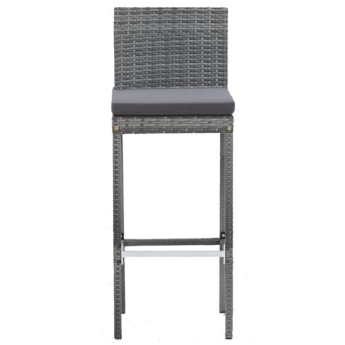 5-Piece Outdoor Bar Set Poly Rattan Wicker Outdoor Patio Furniture Acacia Wood Grey - Image 8
