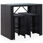 5-Piece Outdoor Bar Set Poly Rattan Wicker Outdoor Patio Furniture Glass Black