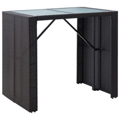 5-Piece Outdoor Bar Set Poly Rattan Wicker Outdoor Patio Furniture Glass Black - Image 4