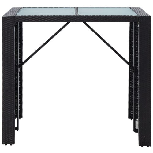 5-Piece Outdoor Bar Set Poly Rattan Wicker Outdoor Patio Furniture Glass Black - Image 5