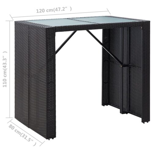 5-Piece Outdoor Bar Set Poly Rattan Wicker Outdoor Patio Furniture Glass Black - Image 10