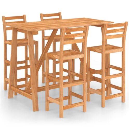 5-Piece Outdoor Bar Set Acacia Wood Timber Outdoor Patio Furniture