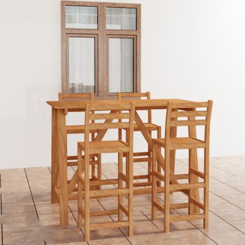 5-Piece Outdoor Bar Set Acacia Wood Timber Outdoor Patio Furniture - Image 2