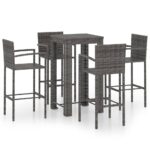 5-Piece Outdoor Bar Set with Armrest Poly Rattan Wicker Outdoor Patio Furniture Grey