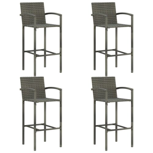 5-Piece Outdoor Bar Set with Armrest Poly Rattan Wicker Outdoor Patio Furniture Grey - Image 3