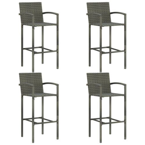 5-Piece Outdoor Bar Set with Armrest Poly Rattan Wicker Outdoor Patio Furniture Grey - Image 3