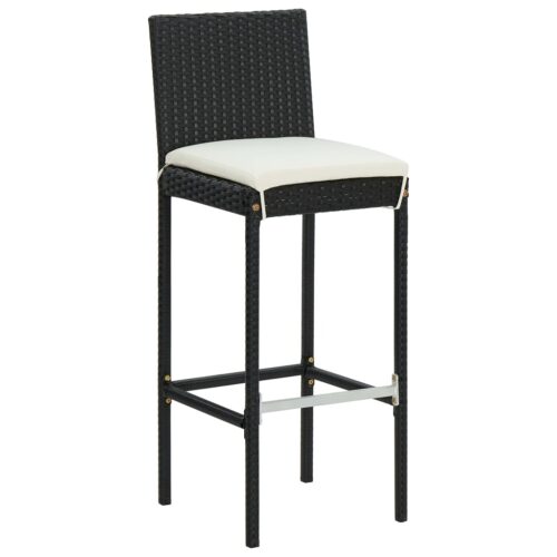 5-Piece Outdoor Bar Set with Cushions Black Poly Rattan Wicker Outdoor Patio Furniture - Image 5