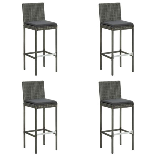 5-Piece Outdoor Bar Set with Cushions Poly Rattan Wicker Outdoor Patio Furniture Grey - Image 3
